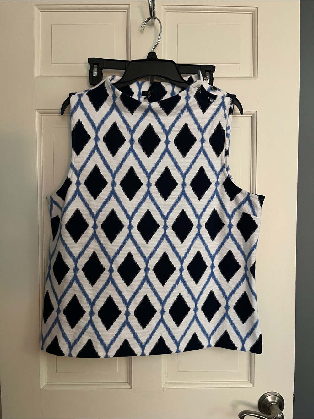 Talbots Navy and White Diamond-Print Sleeveless Top
